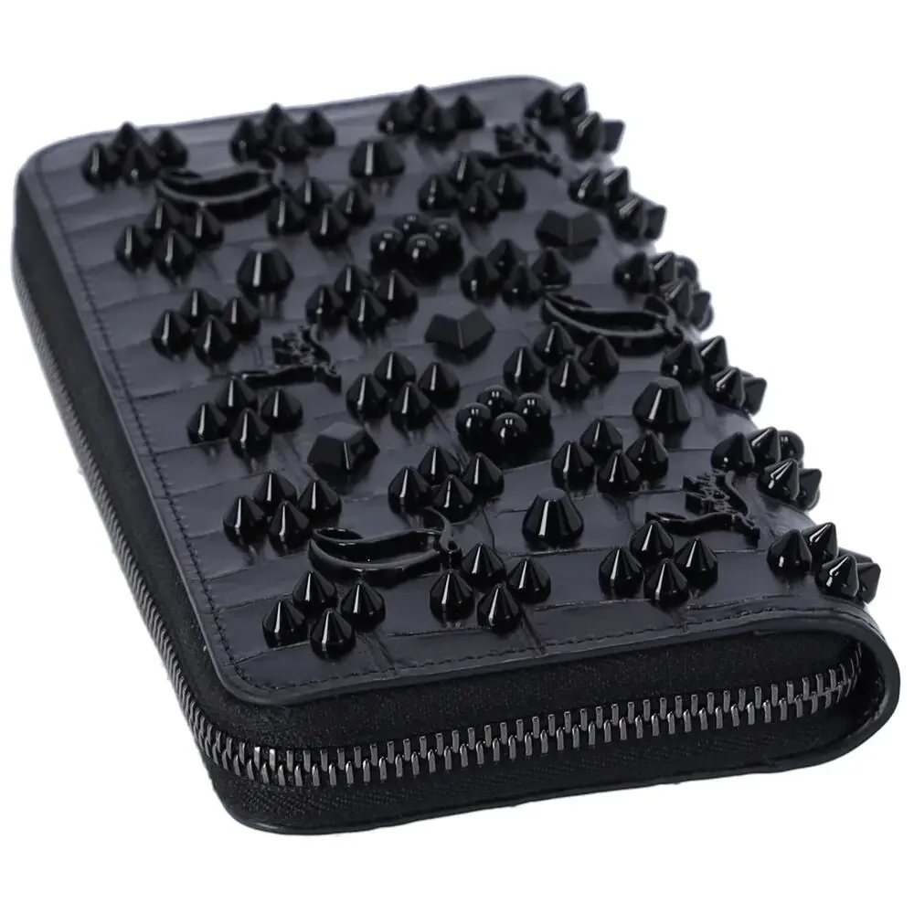 Christian Louboutin Long Wallet Black Leather Spike Stud Embellished